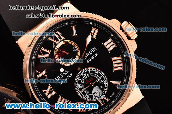 Ulysse Nardin Maxi Marine Power Reserve Asia ST25 Automatic Rose Gold Case with Black Rubber Strap Black Dial Roman Markers - Click Image to Close